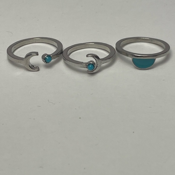 3 Southwestern Stackable Rings Silver Tone and Faux Turquoise - Picture 1 of 5